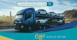 A modern car carrier truck transporting multiple vehicles from Karachi to Lahore on a highway, symbolizing safe and reliable car carrier service in Pakistan.